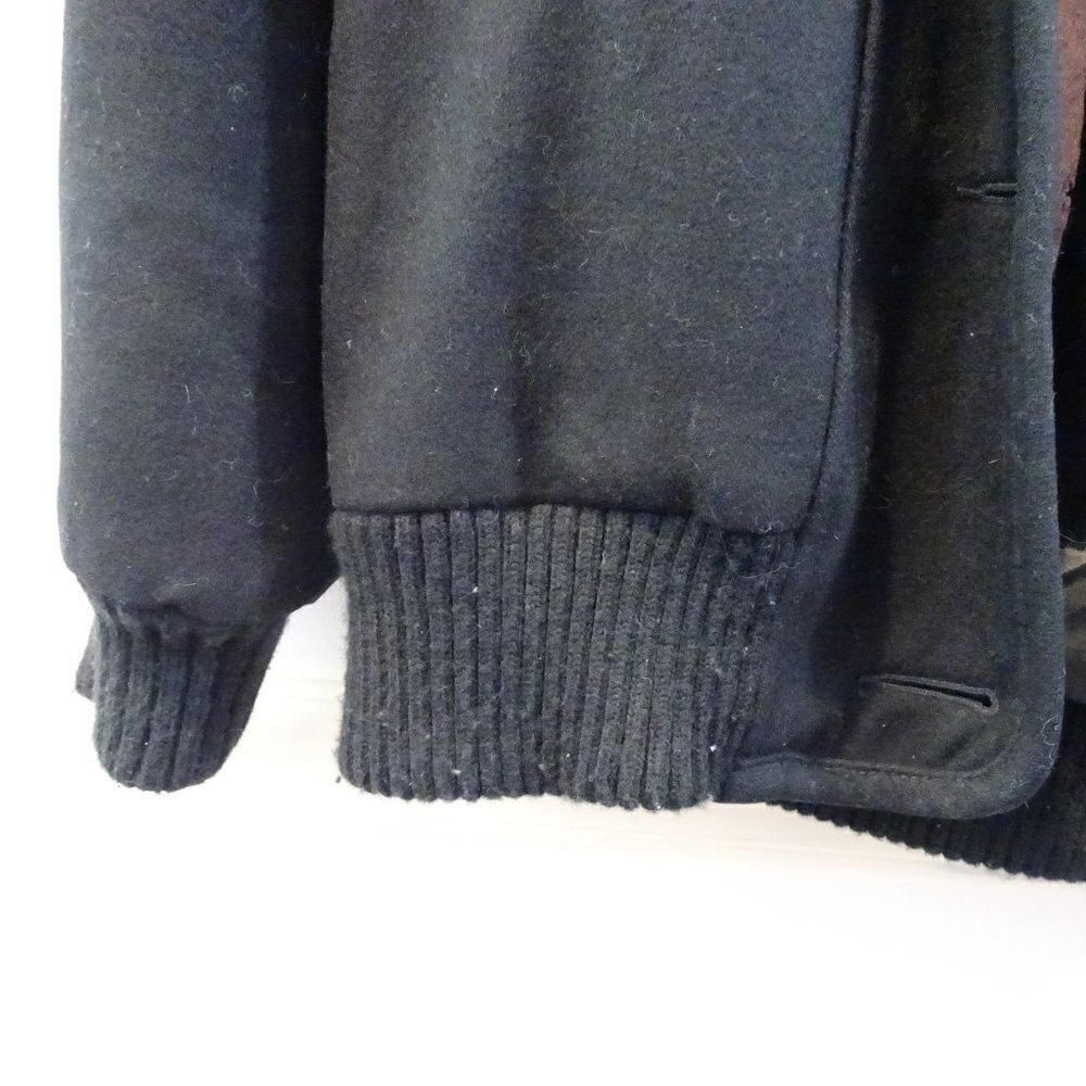 90's HERMAN KAY Bib-Jacket Wool-Blend Coat Winter Hood Size 8P Black Brown - Picture 4 of 8